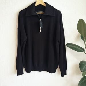 Charter Club Quarter Zip Cashmere Sweater Womens Large Black Preppy Old Money